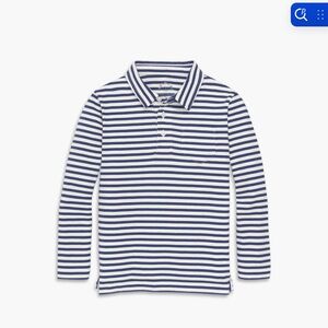 Primary Navy & White Striped Long-Sleeve Button-Down Polo